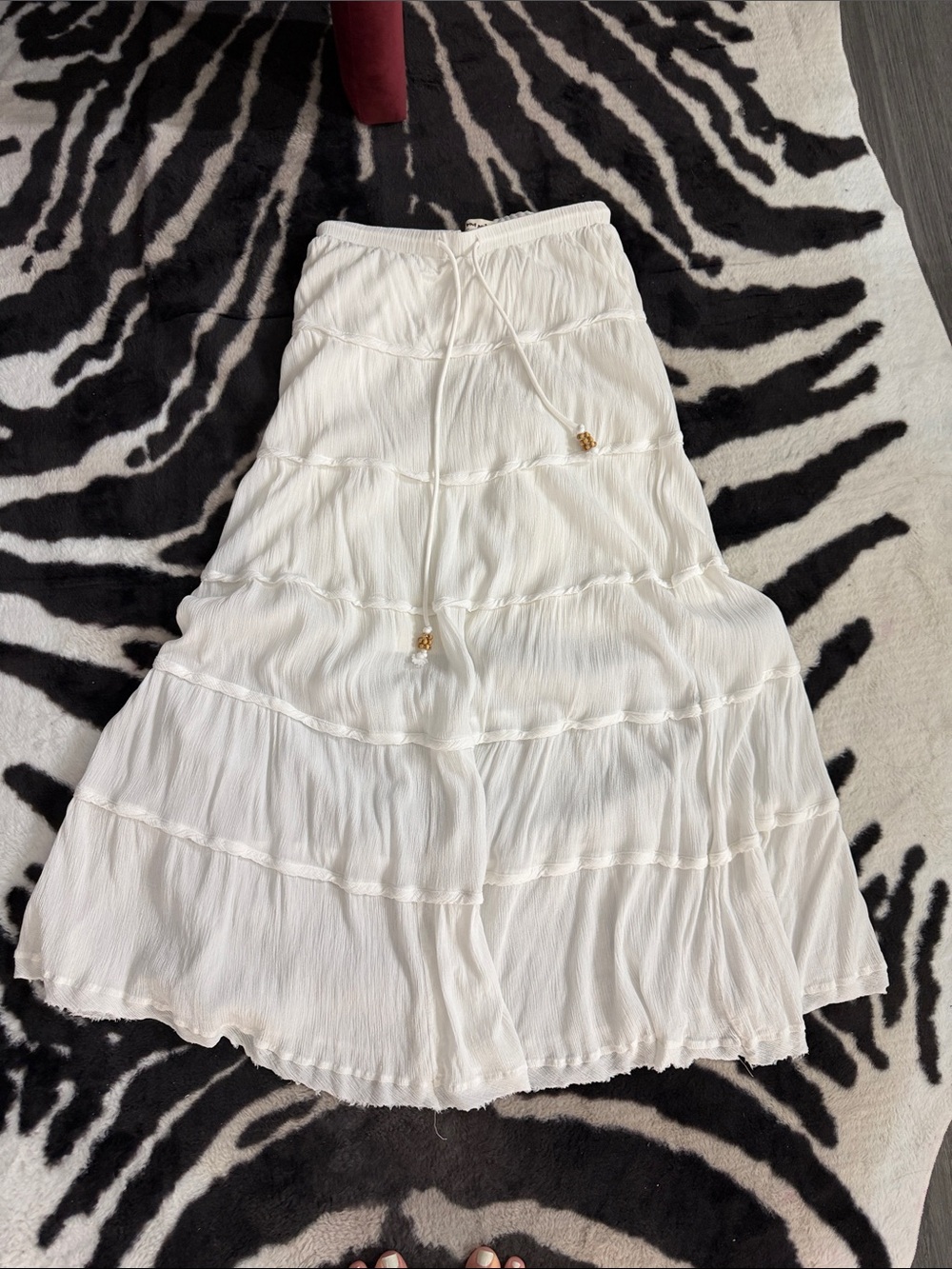 Three Bird Nest White Tiered Maxi Skirt with Drawstring